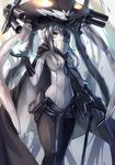  bodysuit breasts cape covered_navel covering_mouth gloves glowing kamisa kantai_collection long_hair looking_at_viewer medium_breasts pale_skin shinkaisei-kan silver_hair solo wo-class_aircraft_carrier 