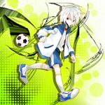  1boy ball black_eyes child grey_hair inazuma_eleven inazuma_eleven_(series) male male_focus mudomudo soccer_ball soccer_uniform solo sportswear yamino_kageto 