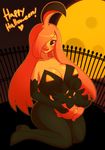  ambiguous_gender anthro anthrofied blush breasts cleavage english_text fangs female gourgeist hair halloween high_heels holidays human humanized nintendo pink_hair pok&eacute;mon pumpkaboo text video_games 