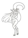  big_breasts breasts digitigrade dragon female feretta hair horn line_art long_hair looking_at_viewer mistress_(feretta) monochrome nipples nude plain_background scalie smile solo white_background wide_hips 