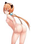  1girl alisa_southerncross animal_ears ass breasts cat_ears hair_bobbles hair_ornament justeeeeth keroro_gunsou leaning_forward long_hair looking_back nipples orange_hair pussy red_eyes simple_background solo thighs twintails uncensored white_background 