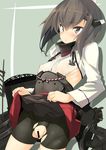  bar_censor bike_shorts blush brown_eyes brown_hair censored covered_nipples flat_chest headband headgear iwasaki_takashi kantai_collection nipples open_mouth pussy pussy_juice see-through short_hair skirt skirt_lift solo taihou_(kantai_collection) torn_bike_shorts torn_clothes wet wet_clothes 