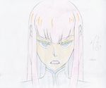  commentary drowsy eyebrows highres key_frame kill_la_kill kiryuuin_satsuki long_hair official_art open_mouth partially_colored production_art production_note promotional_art simple_background sketch solo talking thick_eyebrows trigger_(company) white_background 