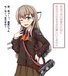  blazer blue_eyes blush brown_hair cosplay hair_ornament hairclip headgear jacket kantai_collection kumano_(kantai_collection) long_hair one_eye_closed open_mouth school_uniform skirt solo suzuya_(kantai_collection) suzuya_(kantai_collection)_(cosplay) translation_request uni8 wavy_mouth 