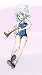  blush highres instrument merlin_prismriver one-piece_swimsuit school_swimsuit solo swimsuit touhou trumpet wakie 