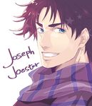  blue_eyes grin jojo_no_kimyou_na_bouken joseph_joestar_(young) kino_(o2ban0) male_focus purple_hair scarf smile solo striped striped_scarf 
