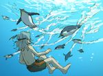  1boy bird chickenb child eyepatch freediving inazuma_eleven inazuma_eleven_(series) long_hair male male_focus outdoors penguin sakuma_jirou shorts solo swim_trunks underwater water white_hair 