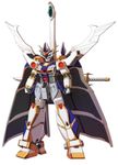  glowing glowing_eyes gundam highres kouki_gundam mecha no_humans sd_gundam sd_sengokuden shingo_(picturepuzzle) simple_background solo sword weapon white_background 