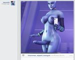  alien asari balls blue_skin breasts cellphone collar dickgirl english_text erection fugtrup intersex liara liara_t&#039;soni liara_t'soni looking_at_viewer mass_effect nipple_piercing nipples not_furry nude penis phone piercing selfie text 