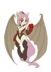  apple bat_pony bat_wings cat_eyes clothing corset elbow_gloves equine fangs female flutterbat_(mlp) fluttershy_(mlp) friendship_is_magic fruit gloves hair horse jewelry legwear looking_at_viewer mammal my_little_pony pink_hair plain_background pony raikoh-illust red_eyes slit_pupils stockings succubus white_background wings 
