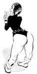  ankle_boots ass bare_legs bob_cut boots dc_comics forehead_jewel from_behind greyscale highres legs leotard monochrome polyle raven_(dc) reading short_hair solo teen_titans thong_leotard 