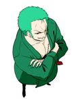  1boy 610106 crossed_arms full_body green_hair male male_focus one-eyed one_piece robe roronoa_zoro simple_background solo standing 