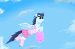  blush crossdressing equine foxfoxplz friendship_is_magic green_eyes hair horse mammal my_little_pony outside pegasus pony sky soarin_(mlp) socks wings wonderbolts_(mlp) 