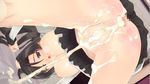  1girl aftersex all_fours anus areolae ass bed black_eyes black_hair blush breasts breasts_outside censored cum cum_in_pussy cum_on_body cum_on_lower_body cumdrip fusataka_shikibu game_cg highres huge_breasts kugutsu_haruka legs long_hair milf nipples no_bra no_panties ponytail pussy skirt thighs tsugou_no_ii_kazoku wet 