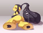  blueberry_(5959) blush drooling extra_mouth fang gen_3_pokemon grey_background looking_back mawile no_humans open_mouth pokemon pokemon_(creature) profile red_eyes signature simple_background solo 