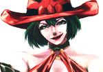  black_hair blue_eyes choker detached_sleeves guilty_gear hat hira_ryou i-no lipstick makeup mole mole_above_mouth red_hat short_hair smirk solo upper_body witch_hat 