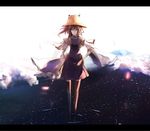  black_legwear blonde_hair hair_ribbon hat letterboxed moriya_suwako neko-hime_(neko-hime) ribbon solo standing standing_on_liquid thighhighs touhou wide_sleeves yellow_eyes 