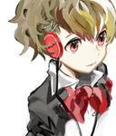  brown_hair cakeoflime female_protagonist_(persona_3) hair_ornament hairclip headphones lips persona persona_3 persona_3_portable red_eyes school_uniform short_hair solo upper_body 