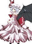  bat_wings bow hat hat_bow lavender_hair neko-hime_(neko-hime) outstretched_hand red_eyes remilia_scarlet short_hair solo touhou wings 