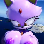  3d_(artwork) anthro big_breasts blaze_the_cat breasts digital_media_(artwork) female hi_res macro nipples nude pussy sonic_(series) sonic_boom sticks_the_jungle_badger telehypnotic 