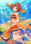  :o anklet barefoot beads brown_eyes brown_hair bubble choker clownfish_(tenka_touitsu_chronicle) coral fish freediving jewelry midriff personification shina_shina short_hair solo sparkle swimming tenka_touitsu_chronicle thighlet underwater 