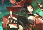  black_hair blue_eyes breasts cleavage detached_sleeves fingerless_gloves gloves guilty_gear halterneck hat i-no ian_olympia instrument large_breasts middle_finger nail_polish red_hat short_hair solo witch_hat 
