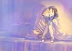  akiyama_mio bed black_hair blanket blush breath brown_hair closed_eyes denim fukutarou_(enji127) jeans k-on! long_hair multiple_girls night pants pillow short_hair sitting smile socks tainaka_ritsu 