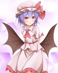  arms_behind_back bat_wings blush bow brooch hat hat_bow jewelry kuroganeruto lavender_hair red_eyes remilia_scarlet short_hair solo touhou wings 