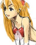  bikini bikini_top blue_eyes cakeoflime evangelion:_2.0_you_can_(not)_advance eyebrows eyepatch hairpods highres leaning_forward long_hair neon_genesis_evangelion orange_hair rebuild_of_evangelion red_bikini shikinami_asuka_langley sketch solo souryuu_asuka_langley swimsuit v_arms 