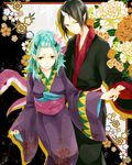  1girl black_hair green_hair hoozuki_(hoozuki_no_reitetsu) hoozuki_no_reitetsu horn japanese_clothes kota_uro long_sleeves makeup md5_mismatch okou_(hoozuki_no_reitetsu) oni_horns pointy_ears yellow_eyes 