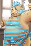  anthro apron balls belly big_belly blue_hair boar clothing facial_hair flaccid futokage gouryou hair male mammal mohawk naked_apron nude penis porcine pubes selfie sideburns slightly_chubby solo tokyo_afterschool_summoners tusks video_games 