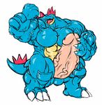  anthro balls biceps big_muscles big_penis blue_skin claws erection fangs feraligatr flexing huge_muscles huge_penis hyper hyper_penis kinnikudragon looking_at_viewer male muscles nintendo nude open_mouth pecs penis pink_penis plain_background pok&#233;mon pok&#233;morph pok&eacute;mon pose saliva scalie sheath solo standing teeth toe_claws tongue tongue_out vein video_games white_background yellow_eyes 