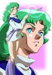  blue_eyes elchi_cargo green_hair hair_ornament hairclip highres knife nishinobi sentou_mecha_xabungle throwing_knife weapon 