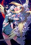  blonde_hair blue_headband dress fingerless_gloves flower gloves guilty_gear hairband long_hair millia_rage outstretched_hand prehensile_hair short_dress solo tsurukame 