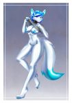  anthro blue_eyes blue_hair blue_nose canine claws female hair mammal rd406 simple_background solo standing wolf 