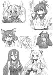  :d ahoge airfield_hime animal_ears battleship_hime bespectacled breasts cat_ears cat_tail chestnut_mouth choker clam comic fang fingerless_gloves folded_ponytail glasses gloves greyscale half_updo headgear heart heart-shaped_lock heart_choker heart_lock_(kantai_collection) horns ikazuchi_(kantai_collection) inazuma_(kantai_collection) kantai_collection kuma_(kantai_collection) large_breasts lock looking_at_viewer monochrome multiple_girls musashi_(kantai_collection) neriwasabi non_non_biyori open_mouth parody pointy_hair shinkaisei-kan smile sweatdrop tail tenryuu_(kantai_collection) translated two_side_up v-shaped_eyebrows 