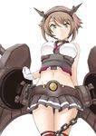  brown_hair chain gloves green_eyes groin hairband kantai_collection looking_at_viewer machinery midriff mutsu_(kantai_collection) navel short_hair solo takeshisu 