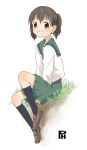  1girl brown_hair female kuraue_hinata loafers satsuyo school_uniform shoes sitting skirt socks solo twintails yama_no_susume 