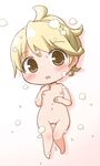  1girl blonde_hair blush breasts brown_eyes character_request chibi gerotan lying navel nipples nude on_back open_mouth original pussy short_hair simple_background solo source_request uncensored white_background 