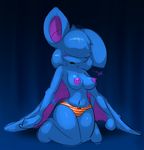  ... 2014 anthro anthrofied bat big_ears blue_background blush breasts clothed clothing elpatrixf english_text female halfdressed hi_res nintendo nipples open_mouth plain_background pok&eacute;mon sad shadow sharp_teeth solo teeth text underwear video_games wings zubat 