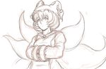  dress fox_tail hands_in_opposite_sleeves hat kuro_suto_sukii kyuubi long_sleeves monochrome multiple_tails pillow_hat simple_background sketch solo tabard tail touhou white_background yakumo_ran 