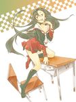  :p chair desk eyewear_on_head glasses green_hair kuusou_ryodan letter long_hair love_letter niounomiya_izumu school_uniform shoes single_shoe skirt tongue tongue_out zaregoto_series 