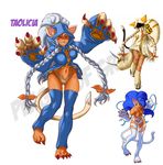  animal_ears blazblue blue_eyes blue_hair cat_ears commentary english_commentary felicia fur fusion multiple_girls plague_of_gripes red_eyes tail taokaka vampire_(game) 