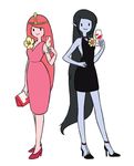  2girls adventure_time black_hair blue_skin cartoon_network dress drink drinks flower high_heels long_hair marceline_abadeer multiple_girls pink_hair pink_skin pointy_ears princess_bonnibel_bubblegum vampire 