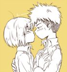  2boys armin_arlert ashita_(liquid_berry_revolution) blush child closed eyes_closed hug incipient_kiss jacket jean_kirchstein male male_focus monochrome multiple_boys shingeki_no_kyojin shirt short_hair simple_background sweat uniform yaoi 