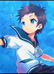  blue_eyes brown_hair hirano_kei male_focus nagi_no_asukara sailor_collar sakishima_hikari school_uniform solo 