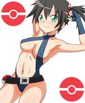  belt black_hair breasts dengeki!_pikachu fingerless_gloves gloves gym_leader kasumi_(pokemon) poke_ball pokeball pokemon side_ponytail sling_bikini swimsuit yuu-&gt;_(macro) 