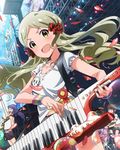  :d artist_request green_eyes grey_hair handa_roko idolmaster idolmaster_million_live! instrument keytar long_hair looking_at_viewer matsuda_arisa mochizuki_anna multiple_girls music official_art open_mouth playing_instrument smile 