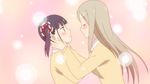  2girls animated animated_gif blonde_hair blush female kiss long_hair minami_shizuku multiple_girls noda_kotone purple_hair sakura_trick twintails yuri 