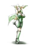  anthrofied armpits big_breasts breasts clothing day-t eeveelution erect_nipples female leafeon nintendo nipples plain_background pok&#233;mon pok&eacute;mon raised_arm solo standing tight_clothing video_games white_background 